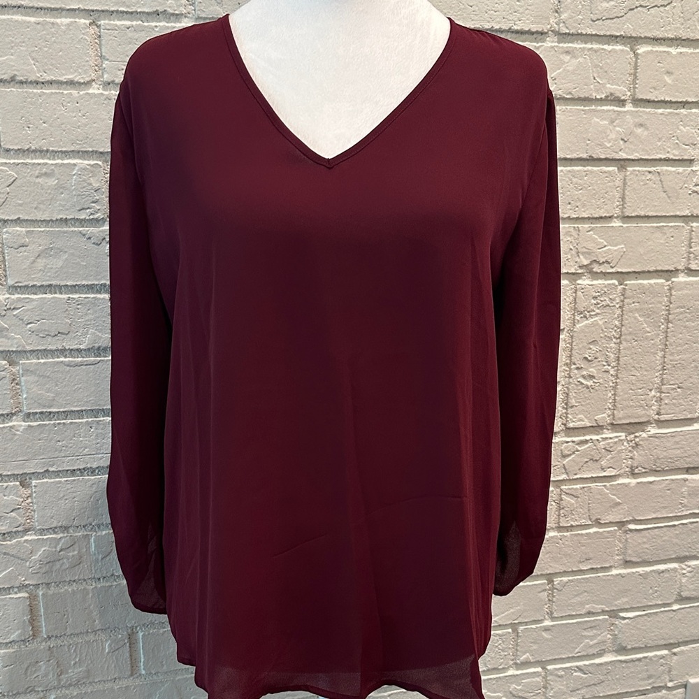 Deep Burgundy V-Neck Blouse